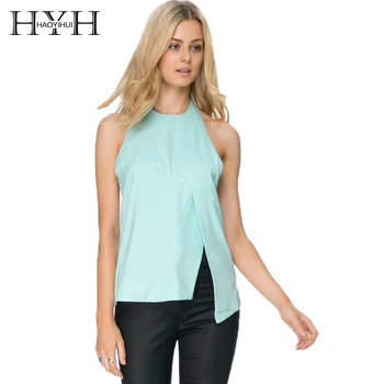 HYH HAOYIHUI Sexy Backless Women T-shirt Seam Front Halter Sleeveless Asymmetric T-shirts Solid Green Casual Crew Neck Tops 
HYH HAOYIHUI Sexy Backless Women T-shirt Seam Front Halter Sleeveless Asymmetric T-shirts Solid Green Casual Crew Neck Tops