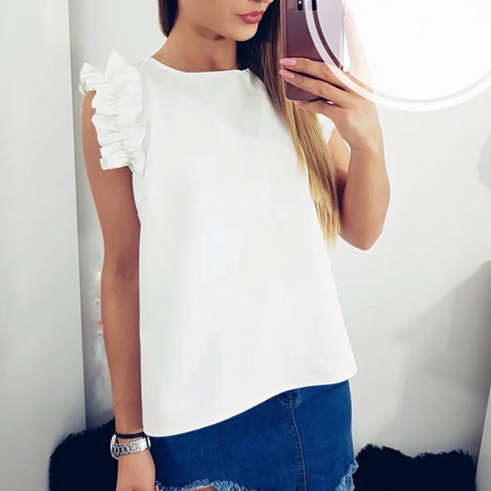Womens Tops and Blouses women summer 2018 female blusa feminina o-neck ruffles solid Khaki White casual office lady fashion 71
Womens Tops and Blouses women summer 2018 female blusa feminina o-neck ruffles solid Khaki White casual office lady fashion 71