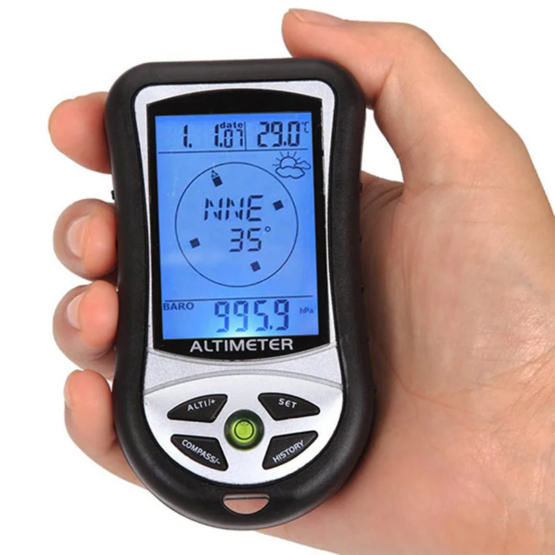 8 in 1 Electronic Altimeter Compass Barometer Elevation Table Outdoor Thermometer for Mountaineering Hunting Hiking Fishing
8 in 1 Electronic Altimeter Compass Barometer Elevation Table Outdoor Thermometer for Mountaineering Hunting Hiking Fishing