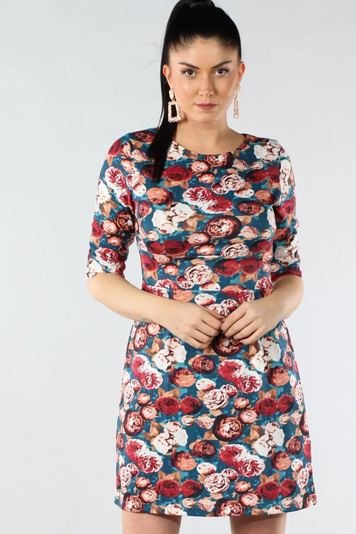 Sans Textile женское Красочное платье с рукавами капри 26N9793 | Женская одежда