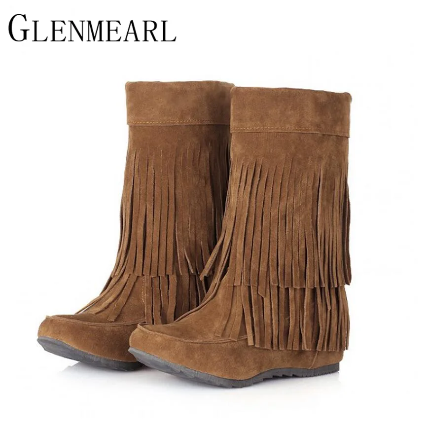 2019 Fall Winter Height Increasing Women Boots Brown Black Gray Frosted Flat Women Shoes Fringed Mid-calf Boots Plus Size 43 ZK1
2019 Fall Winter Height Increasing Women Boots Brown Black Gray Frosted Flat Women Shoes Fringed Mid-calf Boots Plus Size 43 ZK1
