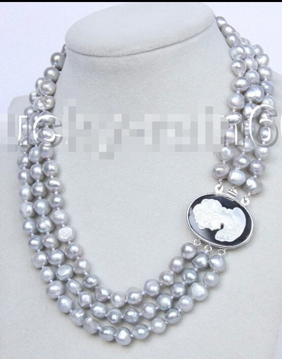 FREE SHIPPING baroque 16"-18" 3row 9mm light gray FW pearls necklace E8792
FREE SHIPPING baroque 16"-18" 3row 9mm light gray FW pearls necklace E8792