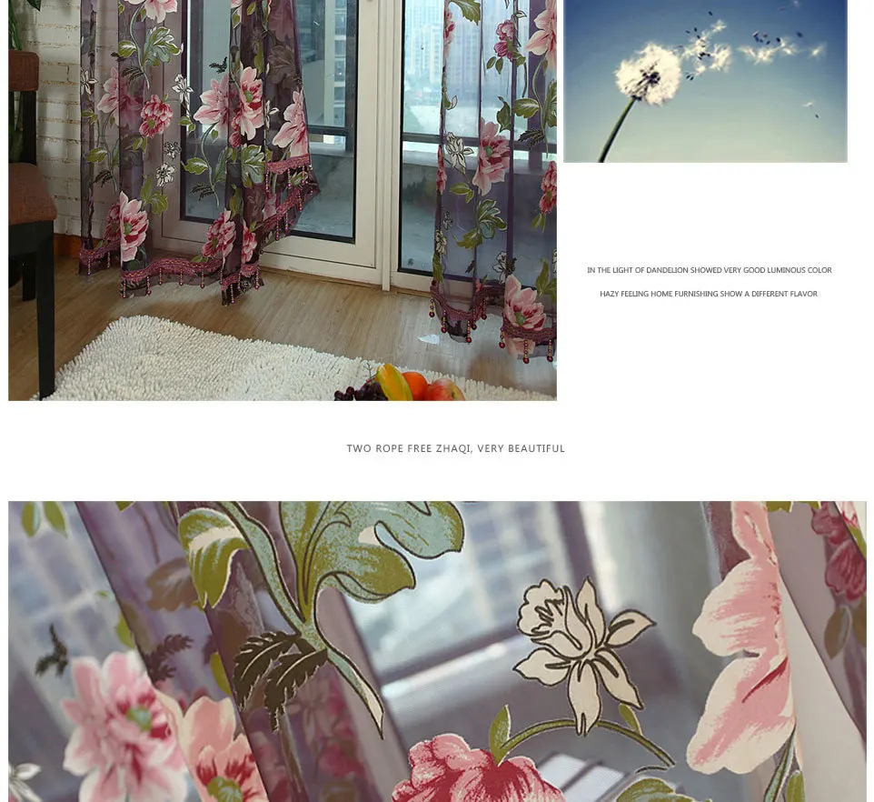 Floral Home Fabric Sheer Tulle Curtains For Living Room Children Bedroom Kitchen Door Curtains For Window Black Cortinas D 21