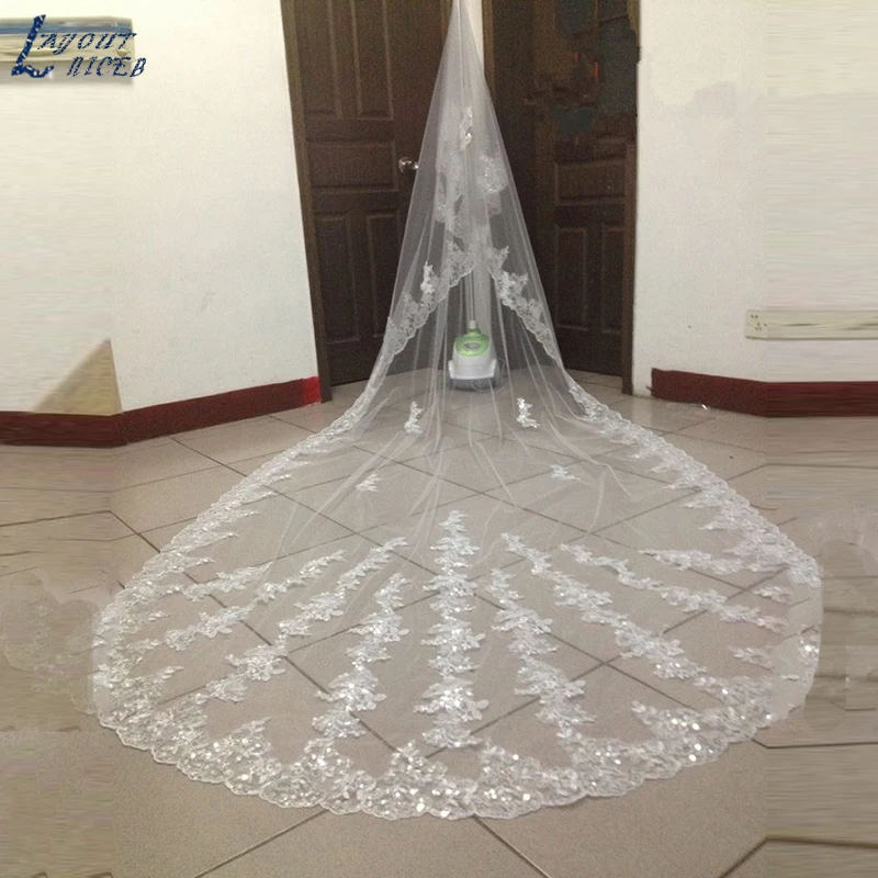Fashion Brilliant lace Sequins Long 4 M Wedding Veils Wedding Accessories Cathedral Bridal Veils White In Stock Hot Selling
Fashion Brilliant lace Sequins Long 4 M Wedding Veils Wedding Accessories Cathedral Bridal Veils White In Stock Hot Selling