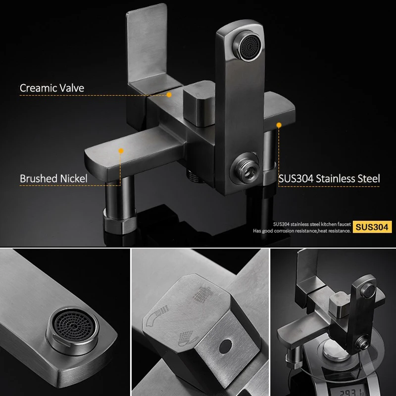 Luxury Wall Mounted stainless steel Rain Shower faucets Set system cold&hot water Square hand shower head4