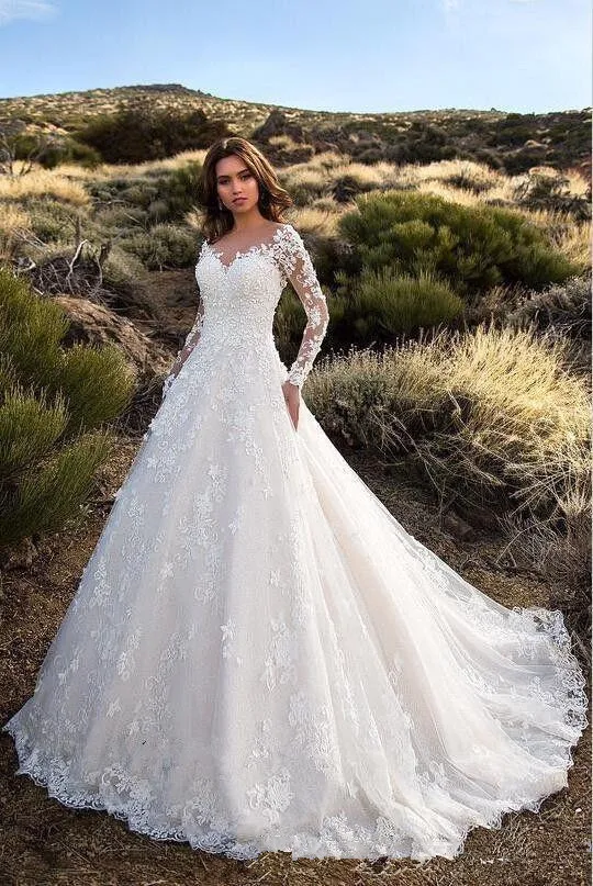 Sexy Backless Sheer Lace Applique Long Sleeve Bridal Wedding Dress Classic Wedding Gowns vestidos de fiesta de noche
Sexy Backless Sheer Lace Applique Long Sleeve Bridal Wedding Dress Classic Wedding Gowns vestidos de fiesta de noche