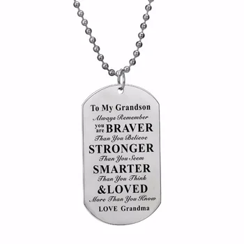 12PC/Lot Inspirational Gift For Grandson Always Remember You Are Braver Love Grandma Necklace Dog Tag Stainless Steel Pendant
12PC/Lot Inspirational Gift For Grandson Always Remember You Are Braver Love Grandma Necklace Dog Tag Stainless Steel Pendant