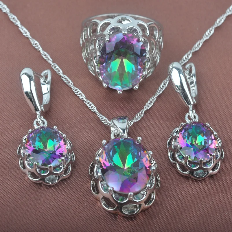 925 Sterling Silver Jewelry Set Occident Style Rainbow Zircon Oval Wedding Jewelry Necklace Pendant Earrings Ring TZ0160
925 Sterling Silver Jewelry Set Occident Style Rainbow Zircon Oval Wedding Jewelry Necklace Pendant Earrings Ring TZ0160