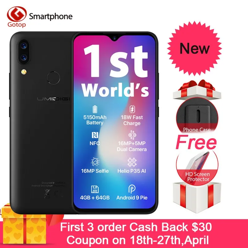 UMIDIGI Power Android 9.0 16MP+5MP back Cameras 5150mAh 4GB RAM 64GB ROM 6.3" Helio P35 Global Version Waterdrop 4G Smartphone
UMIDIGI Power Android 9.0 16MP+5MP back Cameras 5150mAh 4GB RAM 64GB ROM 6.3" Helio P35 Global Version Waterdrop 4G Smartphone