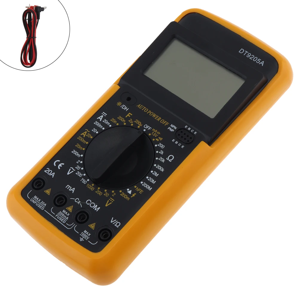 DT9205 Professional Digital Multimeter Electric Handheld Ammeter Voltmeter Resistance Capacitance hFE Tester AC DC LCD
DT9205 Professional Digital Multimeter Electric Handheld Ammeter Voltmeter Resistance Capacitance hFE Tester AC DC LCD