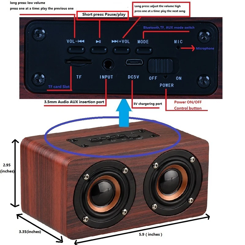 Wireless Bluetooth Portable Wooden Speaker TF Card Mic Wireless Bluetooth Portable Wooden Speaker TF Card Mic
