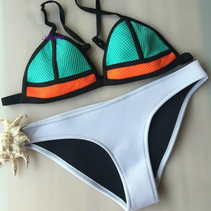 New Neoprene swimwear Wire free Shoulder belt patchwork Women yarn face Neoprene Bikini set Bathing suit with Mesh
New Neoprene swimwear Wire free Shoulder belt patchwork Women yarn face Neoprene Bikini set Bathing suit with Mesh