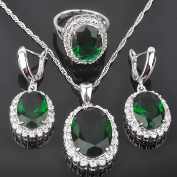 Bridal Jewelry Sets Women's Wedding Silver Color Green Crystal Ring Necklace And Earrings Set QZ0458
Bridal Jewelry Sets Women's Wedding Silver Color Green Crystal Ring Necklace And Earrings Set QZ0458