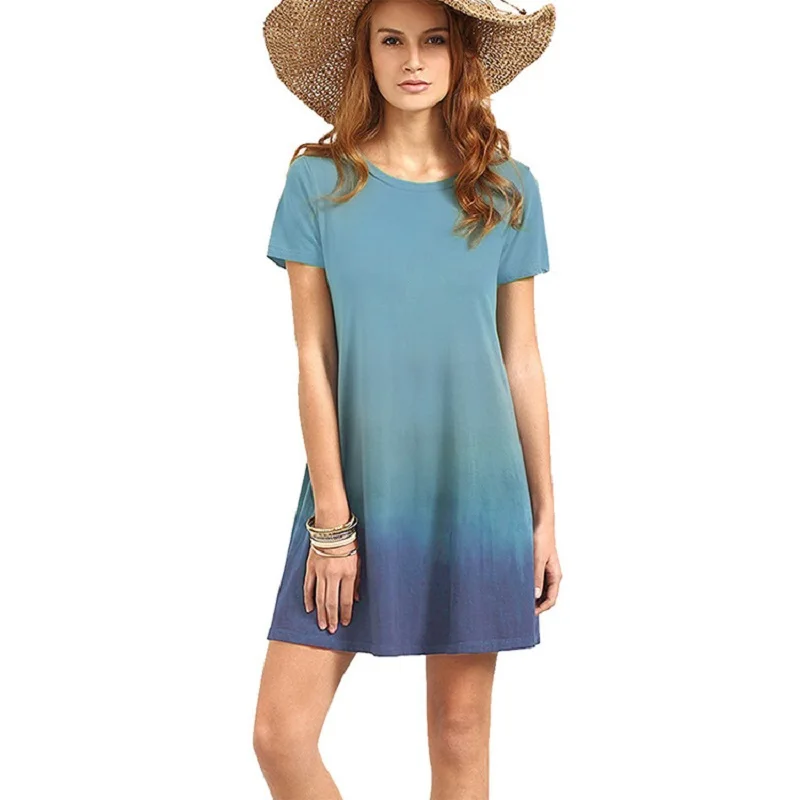 Women Dress Short Sleeve O Neck Cotton Gradient Mini Dress Casual Blue Gradient Loose Dress Adogirl 2019 New Hot Dress
Women Dress Short Sleeve O Neck Cotton Gradient Mini Dress Casual Blue Gradient Loose Dress Adogirl 2019 New Hot Dress