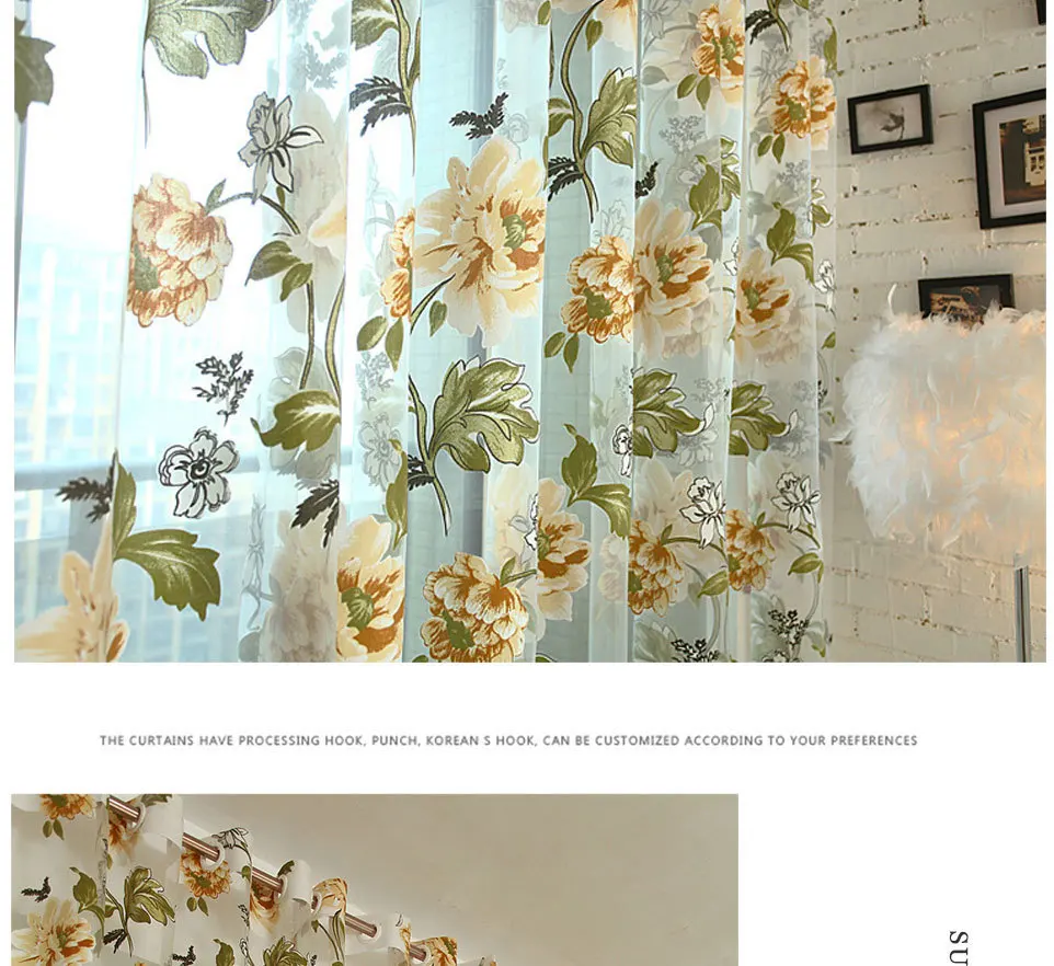 Floral Home Fabric Sheer Tulle Curtains For Living Room Children Bedroom Kitchen Door Curtains For Window Black Cortinas D 27