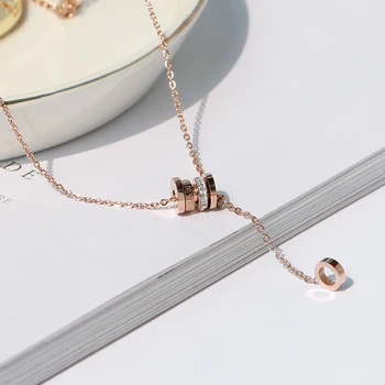 

YUN RUO 2019 New Rose Gold Color Fashion Roman Crystal Column Pendant Necklace Titanium Steel Jewelry Woman Birthday Never Fade