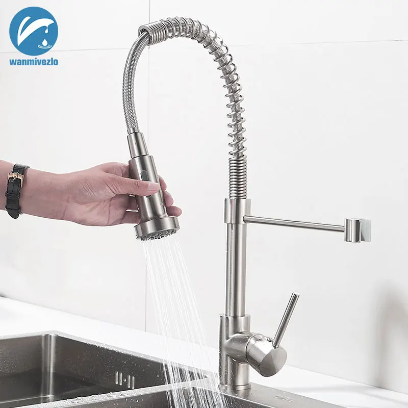 Brushed Nickel Spring Pull Down Kitchen Faucets Swivel Spray Head Hot Cold Water Tap Brass Torneira Kitchen Mixer Tap
Brushed Nickel Spring Pull Down Kitchen Faucets Swivel Spray Head Hot Cold Water Tap Brass Torneira Kitchen Mixer Tap