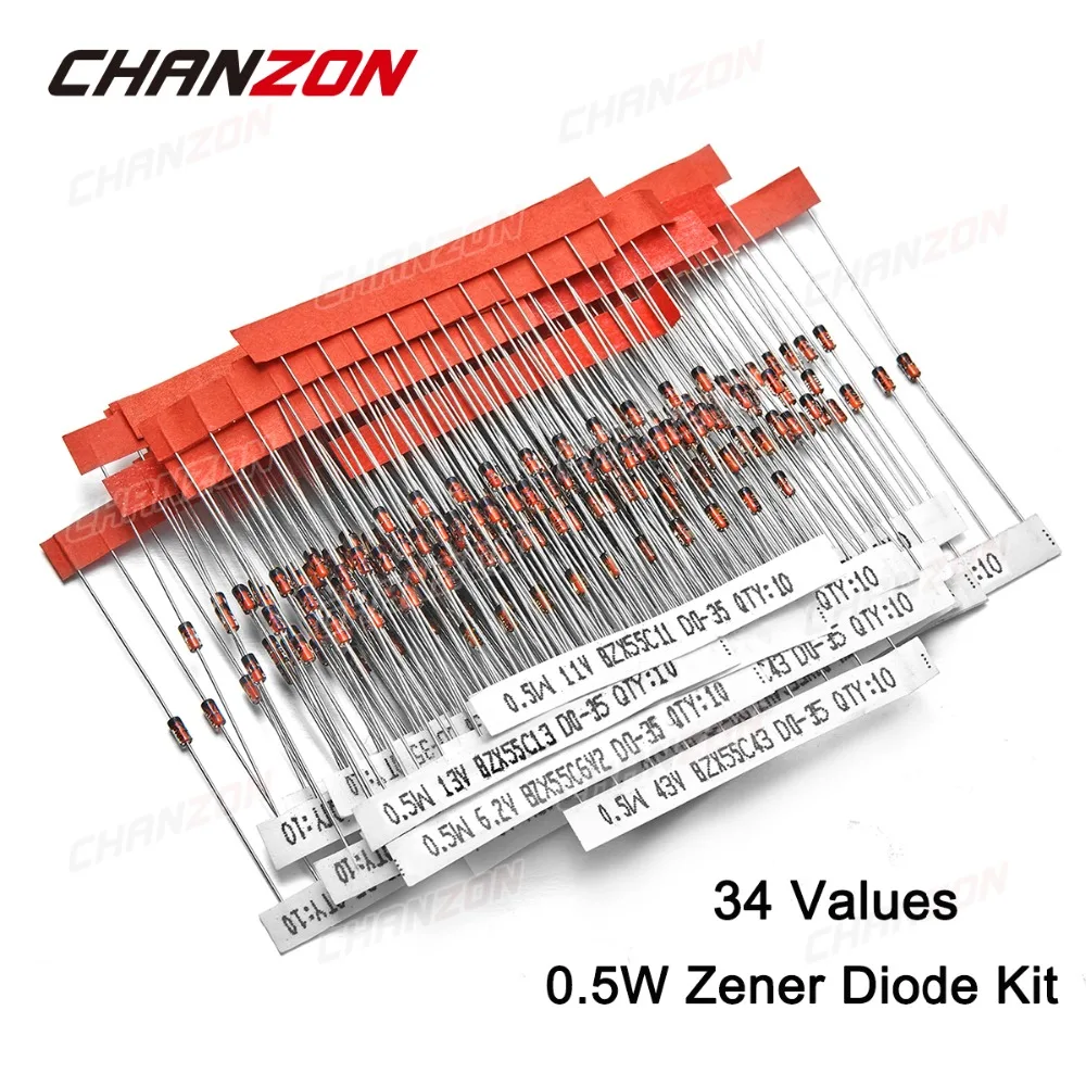 0.5W Zener Diode Assorted Kit 2V 3V 3.3V 3.6V 5.1V 5.6V 7.5V 10V 12V 13V 15V 16V 18V 20V 22V 24V 30V 36V 39V 47V
0.5W Zener Diode Assorted Kit 2V 3V 3.3V 3.6V 5.1V 5.6V 7.5V 10V 12V 13V 15V 16V 18V 20V 22V 24V 30V 36V 39V 47V