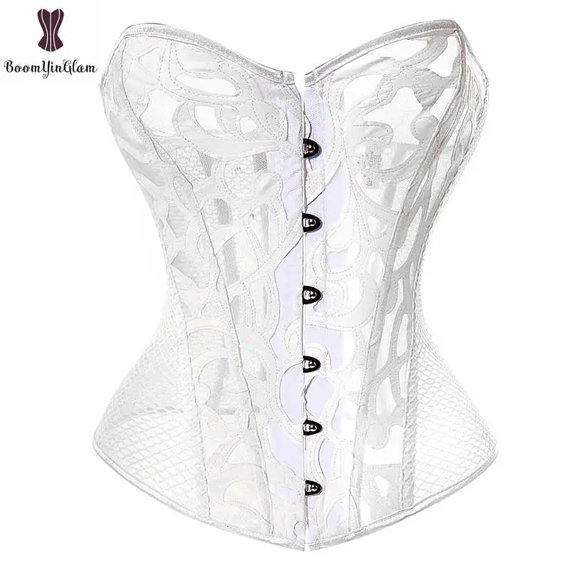 

White Sexy Hollow Out Waist Trainer Corset Women's Lace Up Boned Slimming Lingerie Corsets And Bustiers Top Overbust body Shaper