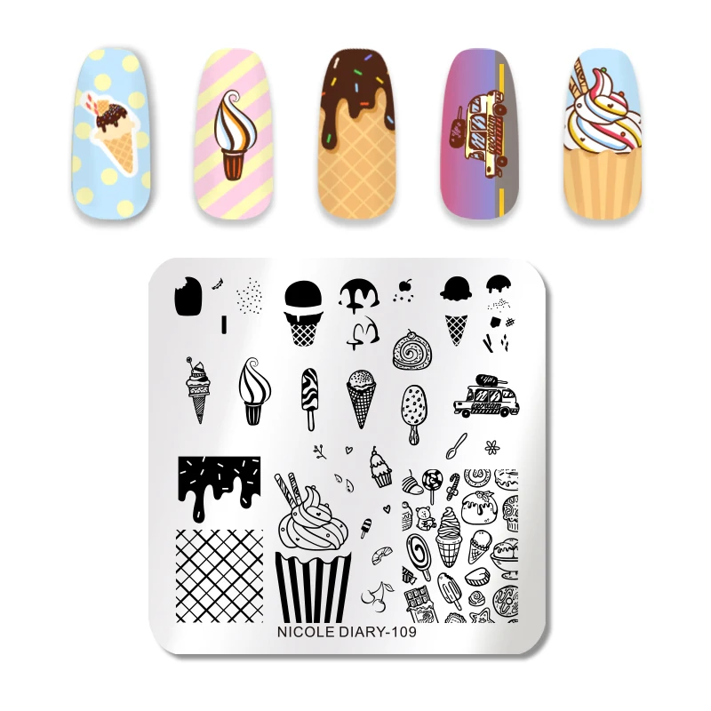 NICOLE DIARY Nail Stamping Plate Square Summer Plants Ice Cream Pattern Stainless Steel Nail Art Stencil Tools for Nail Design
NICOLE DIARY Nail Stamping Plate Square Summer Plants Ice Cream Pattern Stainless Steel Nail Art Stencil Tools for Nail Design