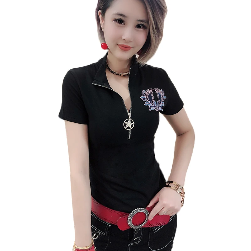 Square Collar 2019 Tshirt Summer Women Short Sleeve Patchwork Embroidery Slim Zipper Top Shirt Clothes Camiseta Mujer T94115L
Square Collar 2019 Tshirt Summer Women Short Sleeve Patchwork Embroidery Slim Zipper Top Shirt Clothes Camiseta Mujer T94115L