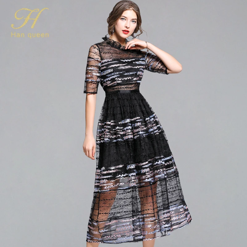 H Han Queen Vintage Elegant Sequin Embroidery Dress Women 2019 Summer Hollow Out Mesh Dresses Waist Swing Evening Party Vestidos
H Han Queen Vintage Elegant Sequin Embroidery Dress Women 2019 Summer Hollow Out Mesh Dresses Waist Swing Evening Party Vestidos