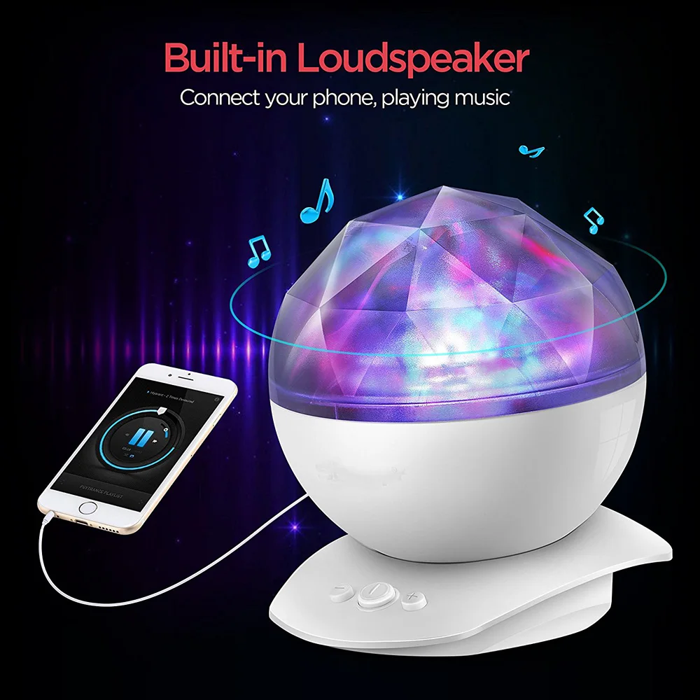 Night Light Projector Rotation Sleep Ocean Wave Projection Color Changing Build-in Speaker Light for Chiildren Kids Bedroom Lamp
Night Light Projector Rotation Sleep Ocean Wave Projection Color Changing Build-in Speaker Light for Chiildren Kids Bedroom Lamp