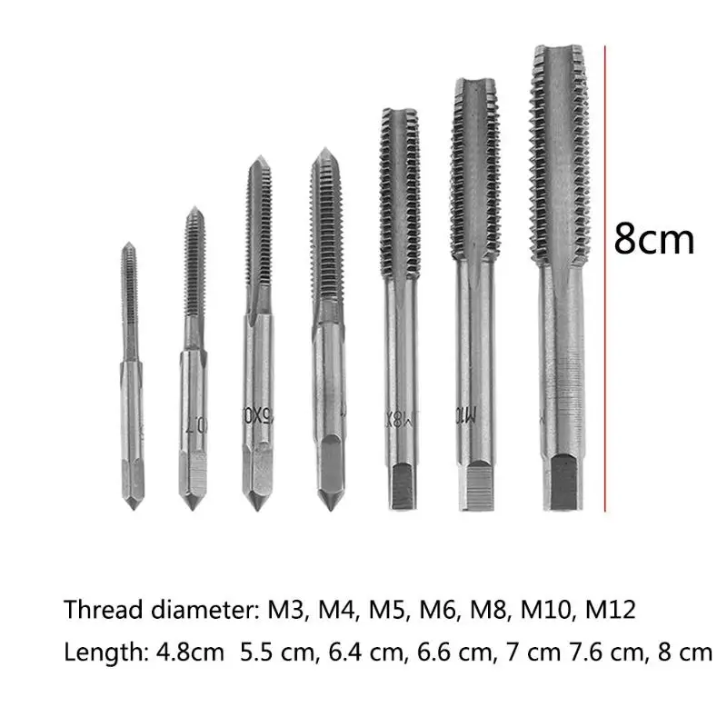 7pcs Silver HSS Machine Thread Metric Plug Tap Drill Bits M3 M4 M5 M6 M8 M10 M12 Practical Auto Repair Machinery Handle Tools
7pcs Silver HSS Machine Thread Metric Plug Tap Drill Bits M3 M4 M5 M6 M8 M10 M12 Practical Auto Repair Machinery Handle Tools