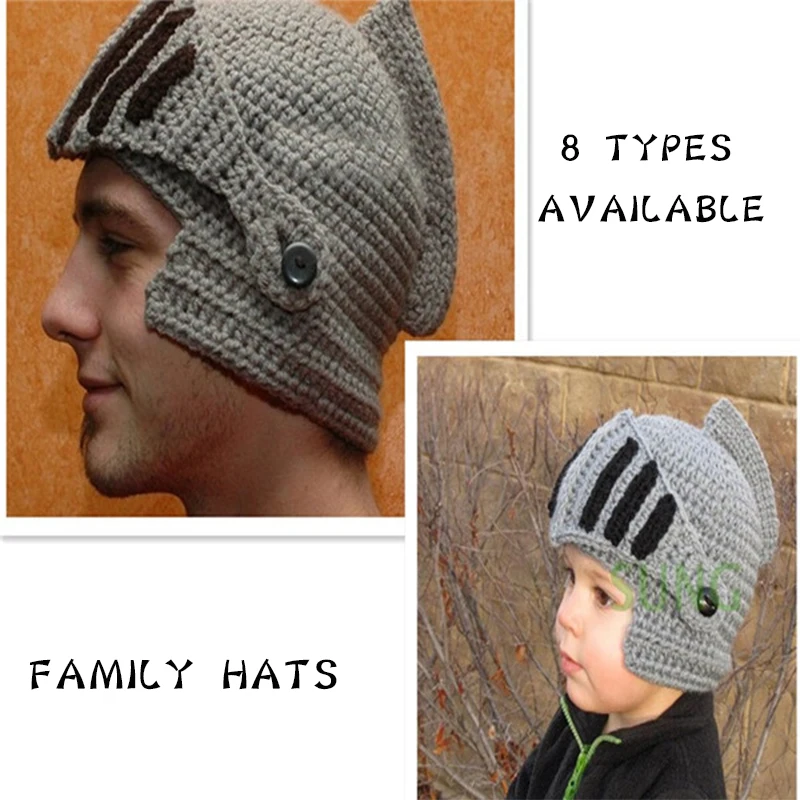 Winter Hats For Family Novelty Roman Knight Helmet Caps Handmade Knit Warm Winter Mask Hats Father Kids Beanies Cap Party Mask
Winter Hats For Family Novelty Roman Knight Helmet Caps Handmade Knit Warm Winter Mask Hats Father Kids Beanies Cap Party Mask