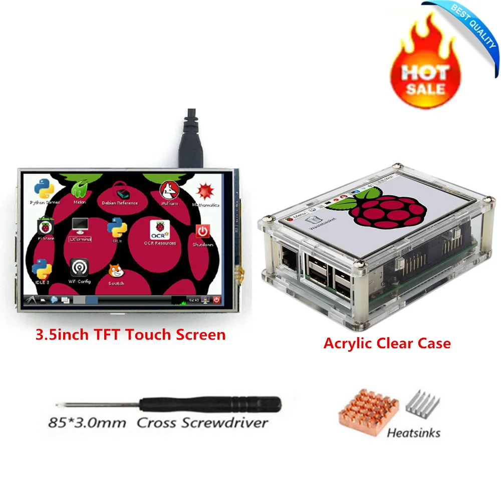 3.5 inch SPI TFT LCD Display Screen with Touch Panel 480*320+Clear Case+Heatsinks+Screwdriver for RPi1/RPi2/raspberry pi3 Board
3.5 inch SPI TFT LCD Display Screen with Touch Panel 480*320+Clear Case+Heatsinks+Screwdriver for RPi1/RPi2/raspberry pi3 Board