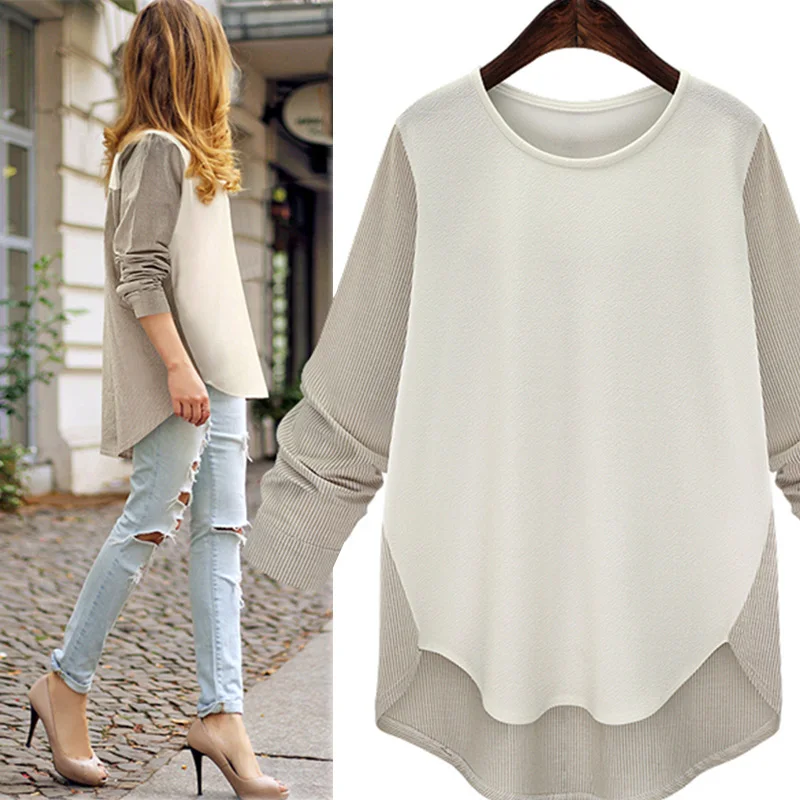 Women's Irregular Hem Patchwork Blouses 2018 Autumn Fashion Office Lady Basic Shirts Female Casual Loose O-Neck Tops Plus Size
Women's Irregular Hem Patchwork Blouses 2018 Autumn Fashion Office Lady Basic Shirts Female Casual Loose O-Neck Tops Plus Size