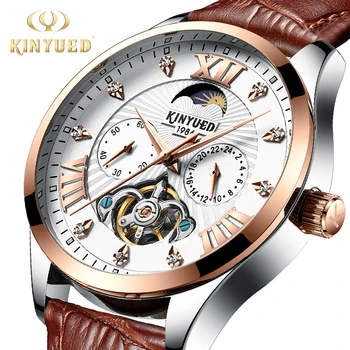 KINYUED Top Brand Luxury Diamond Chronograph Men Automatic Watch Mechanical Skeleton Wristwatches Leather Moon Phase Arm horloge
KINYUED Top Brand Luxury Diamond Chronograph Men Automatic Watch Mechanical Skeleton Wristwatches Leather Moon Phase Arm horloge