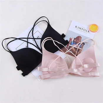 

Front Closure Bras Padded wire free Strappy Super Push Up Bralette Sexy Women intimes Backless Underwear PushUp BH Deep V Black