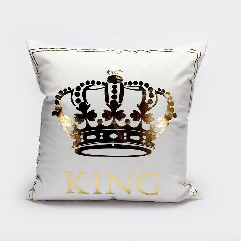 

decorUhome Bronzing Cushion Cover Gold King Queen Letter Printed Pillow Case Home Decor Throw Pillow Cover Decorative Pillowcase