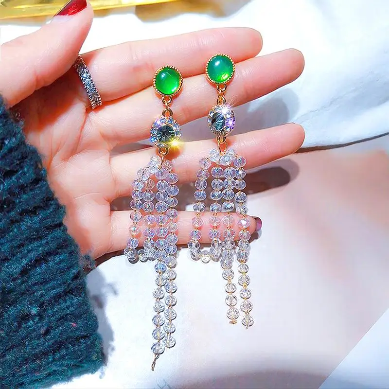 Korean Clear Crystal Long Drop Earrings For Women Handmade Beads Tassel Hanging Earrings Fashion Jewelry Party
Korean Clear Crystal Long Drop Earrings For Women Handmade Beads Tassel Hanging Earrings Fashion Jewelry Party