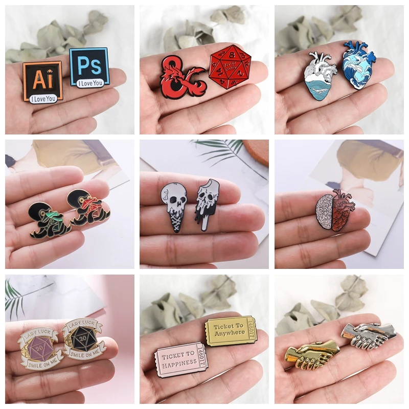 2pcs/set Skeleton Heart Octopus Handshake Icon Ticket Badges Brooches Enamel backpack couple pins Fashion Gift Jewelry wholesale 
2pcs/set Skeleton Heart Octopus Handshake Icon Ticket Badges Brooches Enamel backpack couple pins Fashion Gift Jewelry wholesale