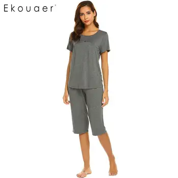 Ekouaer Women Pajamas Set Casual Loose Sleepwear Sets Solid Short Sleeve O-Neck Tops And Knee Length Pants Pajama Sets Nightwear
Ekouaer Women Pajamas Set Casual Loose Sleepwear Sets Solid Short Sleeve O-Neck Tops And Knee Length Pants Pajama Sets Nightwear