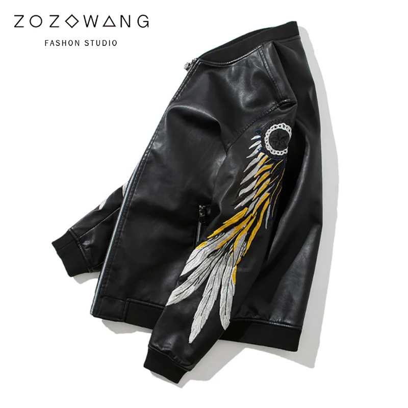 ZOZOWANG 2019 spring Autumn Classic Brand Men Bomber Leather Jackets Red Black PU Outwear Gold Wings Embroidery Punk motorcycle
ZOZOWANG 2019 spring Autumn Classic Brand Men Bomber Leather Jackets Red Black PU Outwear Gold Wings Embroidery Punk motorcycle