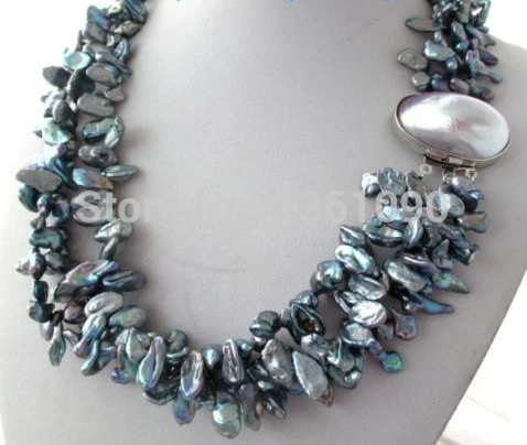 00650 3Strands Black Blue Rainbow Reborn Keshi Keishi Petal Pearl Necklace Mabe Clasp AAA
00650 3Strands Black Blue Rainbow Reborn Keshi Keishi Petal Pearl Necklace Mabe Clasp AAA