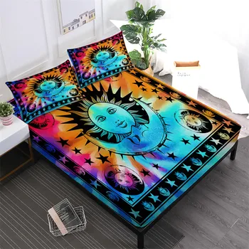 Tie Dyeing Cartoon Sheet Set Bohemia Colorful Sun Moon Print Bed Linens Flat Sheet Deep Pocket Fitted Sheet Pillowcase 3/4Pcs
Tie Dyeing Cartoon Sheet Set Bohemia Colorful Sun Moon Print Bed Linens Flat Sheet Deep Pocket Fitted Sheet Pillowcase 3/4Pcs