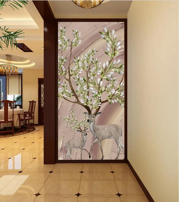 Фото 3D Wallpaper Embossed mural Nordic Stereo Deer Floral Backdrop Living Room Bedroom TV wallpaper for walls 3 d |