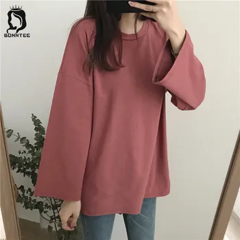 Cotton Elegant Solid Color Loose Long Sleeve T-shirts Women Sweet Retro Korean Style Simple Designed Womens T-shirts Fashion
Cotton Elegant Solid Color Loose Long Sleeve T-shirts Women Sweet Retro Korean Style Simple Designed Womens T-shirts Fashion