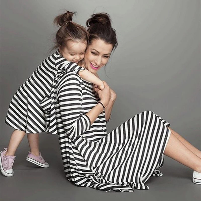 Autumn Winter Black And White Striped Long Sleeve Girl Dress Maternity Dress Parent-child Dress Cotton Children Baby Dress
Autumn Winter Black And White Striped Long Sleeve Girl Dress Maternity Dress Parent-child Dress Cotton Children Baby Dress