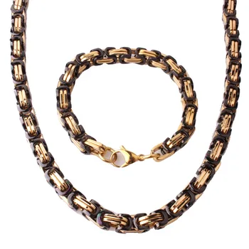 Fashion Jewelry Mens Punk Black Gold Stainless Steel Byzantine Necklace Bracelet Jewelry Set 8mm
Fashion Jewelry Mens Punk Black Gold Stainless Steel Byzantine Necklace Bracelet Jewelry Set 8mm