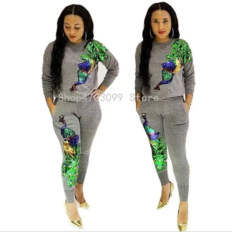 Rompers 2019 autumn and winter new style, fashion, peacock sequins, spliced trousers, two-piece set
Rompers 2019 autumn and winter new style, fashion, peacock sequins, spliced trousers, two-piece set