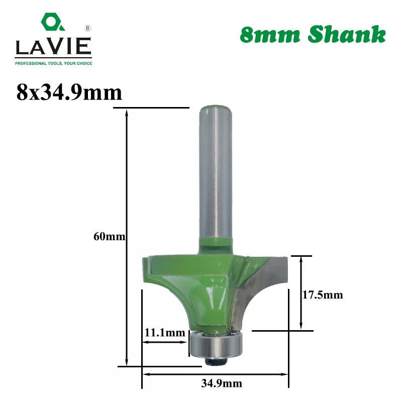 LAVIE 3pcs 8mm Corner Round Over Router Bit with Bearing 1/2 3/4 1 Milling Cutter for Wood Woodwork Tungsten Carbide MC02013