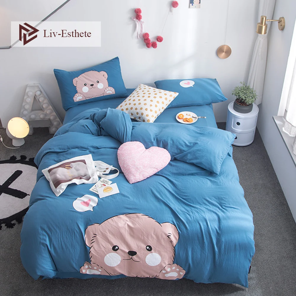 Liv-Esthete Hot Sale Cute Bear Cartoon Bedding Set Blue Duvet Cover Flat Sheet Pillowcase Double Queen King Bed Linen Wholesale
Liv-Esthete Hot Sale Cute Bear Cartoon Bedding Set Blue Duvet Cover Flat Sheet Pillowcase Double Queen King Bed Linen Wholesale