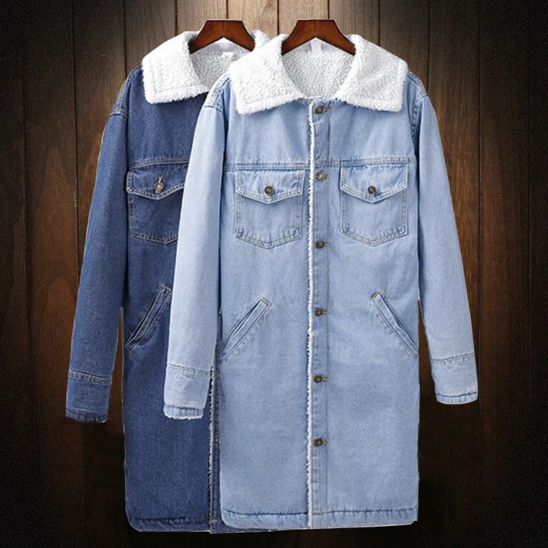 Autumn Winter 2019 Women lambswool jean Coat With 4 Pockets Long Sleeves Warm Jeans Jacket Female Long Outwear Wide Denim Jacket
Autumn Winter 2019 Women lambswool jean Coat With 4 Pockets Long Sleeves Warm Jeans Jacket Female Long Outwear Wide Denim Jacket