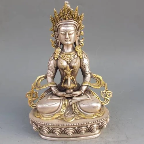 Vintage Tibet Silver Copper Gilt Tibetan Buddhism Statue - Amitayus Buddha metal handicraft.
Vintage Tibet Silver Copper Gilt Tibetan Buddhism Statue - Amitayus Buddha metal handicraft.