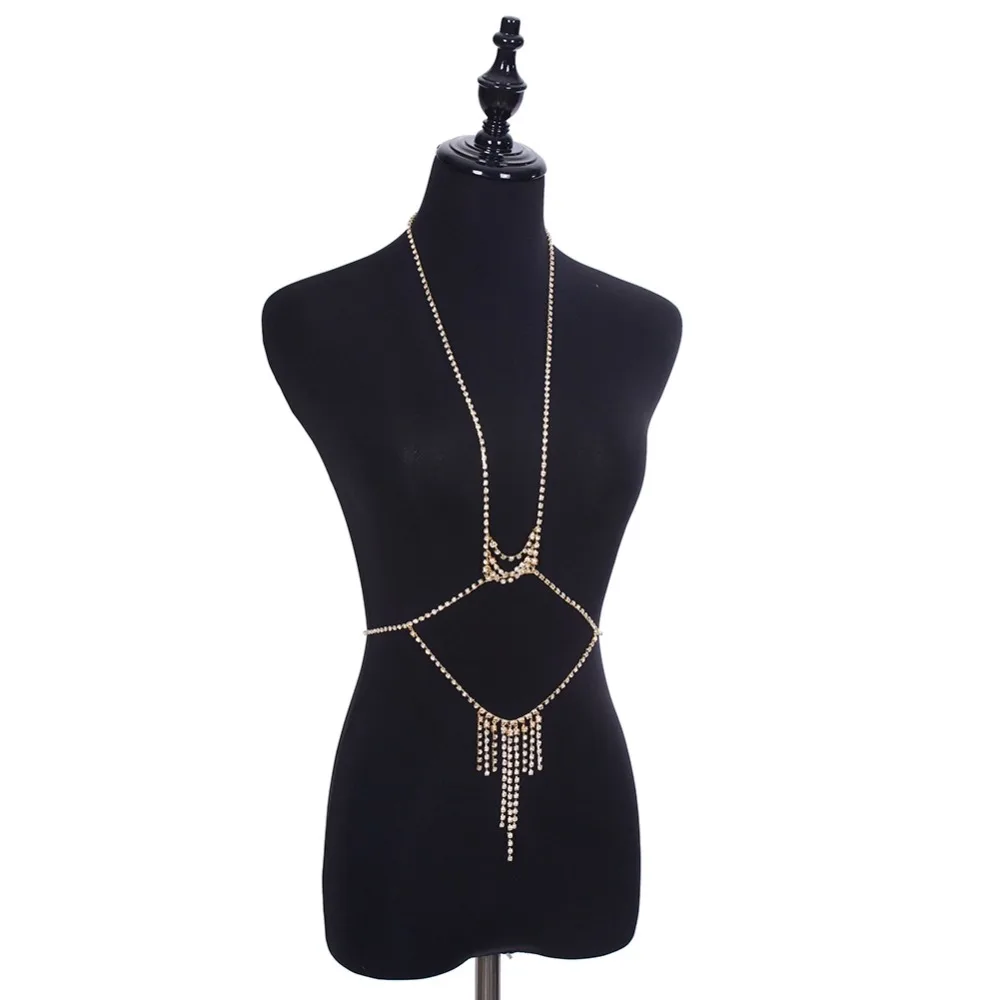 Fashion Sexy Crystal Tasse Pendant Harness Cross Chunky Necklace Body Bust Bikini Long Chain Beach Summer Jewelry | Украшения и